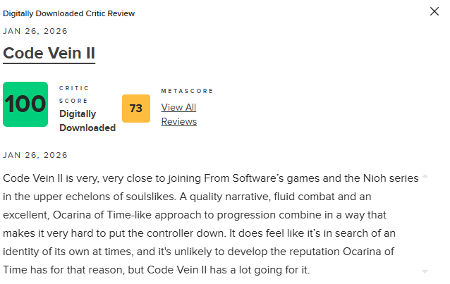《噬血代码2》满分评测出乌龙 官网竟只给了80分！